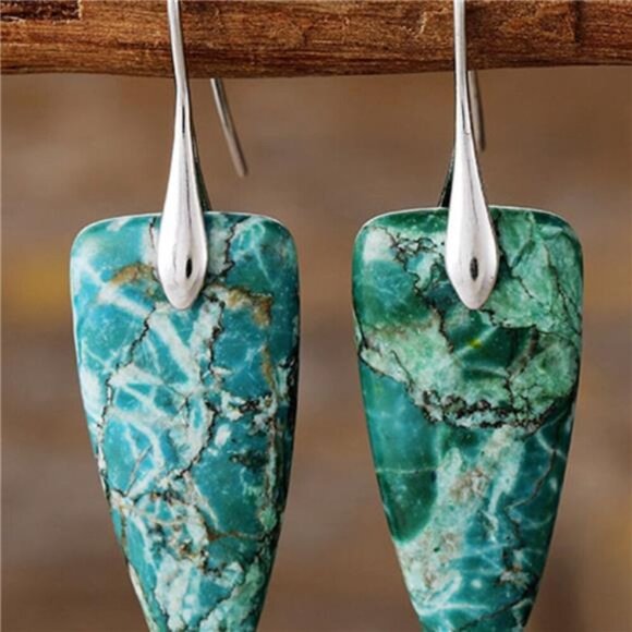 Natural Stone Geometric Shape Earrings - Picture 9 of 10